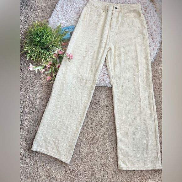 Dazy Boutique Cream White Washed Boyfriend High Waisted Textured Jeans Sz M - Picture 1 of 11